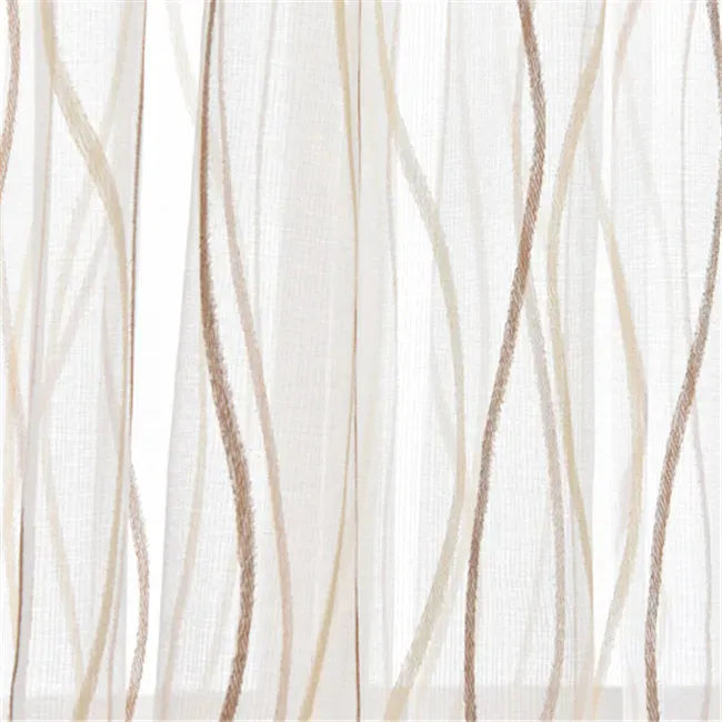 Coffee Gold / W400cmXL250cm / Metal Grommet Top Voilage Rayé Rustique Jacquard – Rideaux Légers pour Chambre d’Enfant, Style Européen Élégant et Lumineux