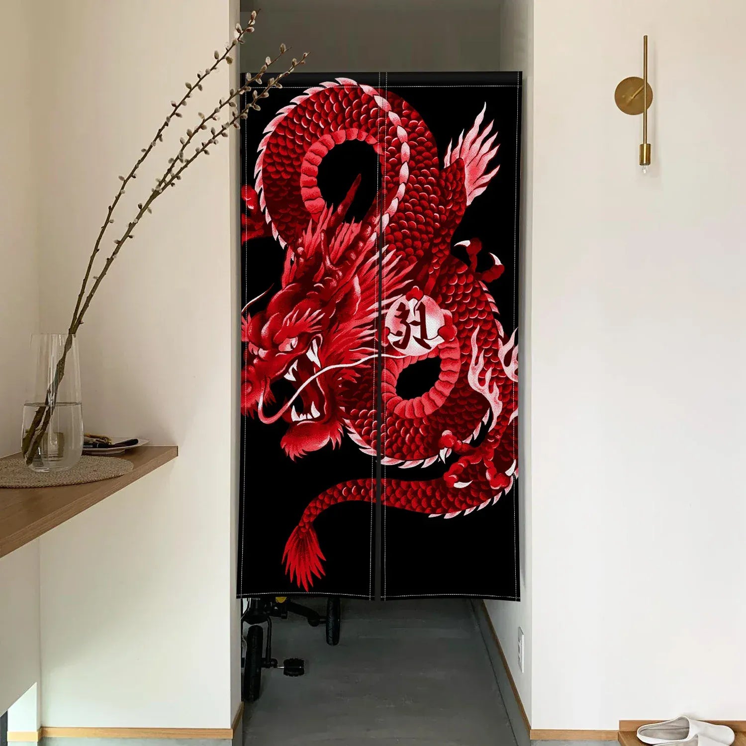 CTS00601 / 65x100cm Rideau Demi-Portière Dragon Chinois – Style Japonais pour Cuisine, Chambre ou Entrée