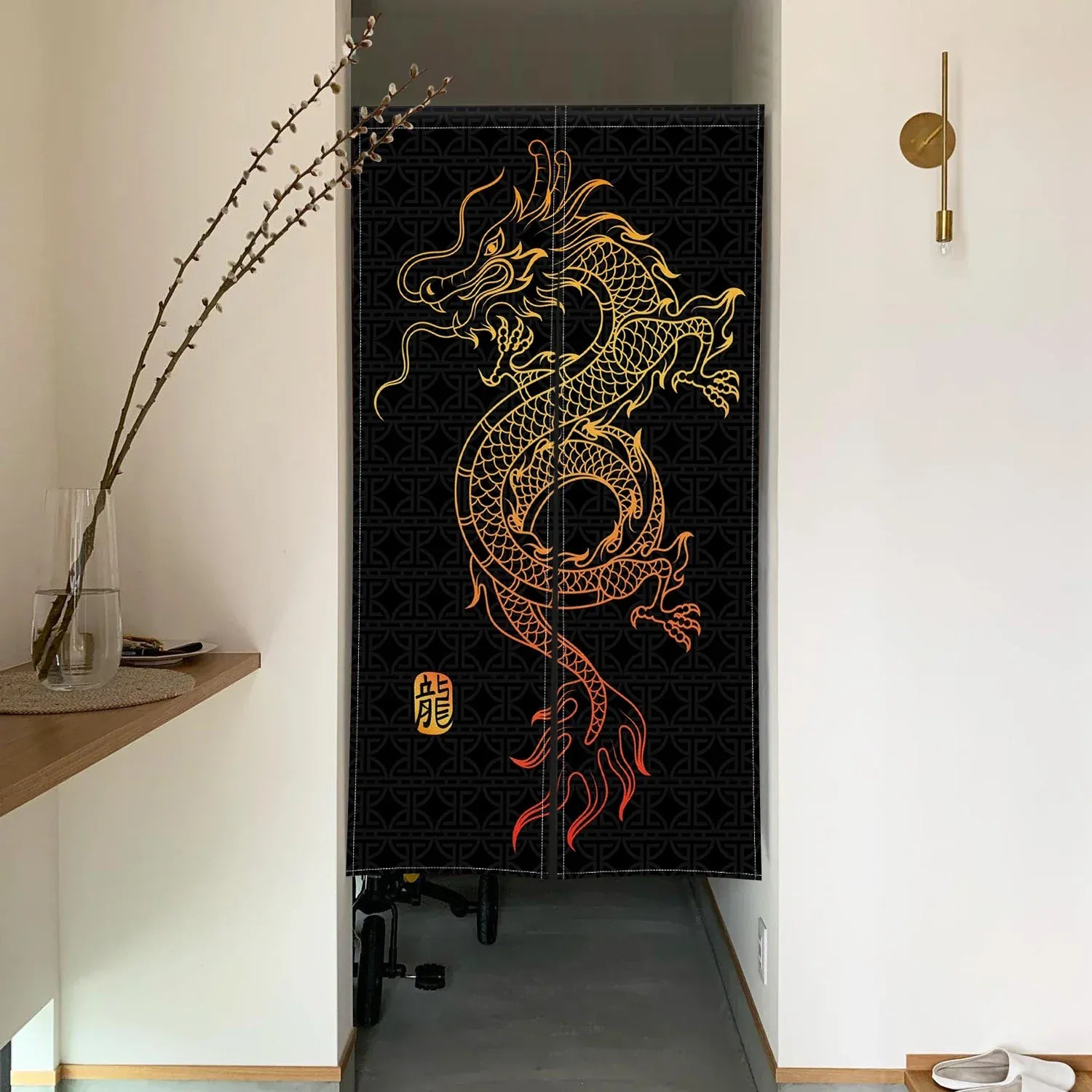 CTS00739 / 65x100cm Rideau Demi-Portière Dragon Chinois – Style Japonais pour Cuisine, Chambre ou Entrée