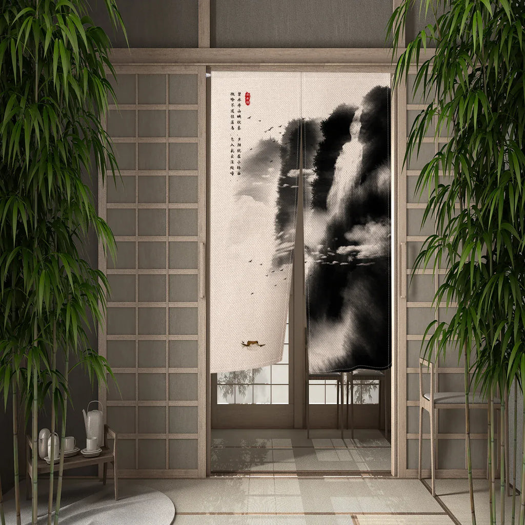 CTS00870 / 80x130cm Portière Traditionnelle – Rideau Suspendu Style Asiatique Peinture à l’Encre pour Cloison ou Porte