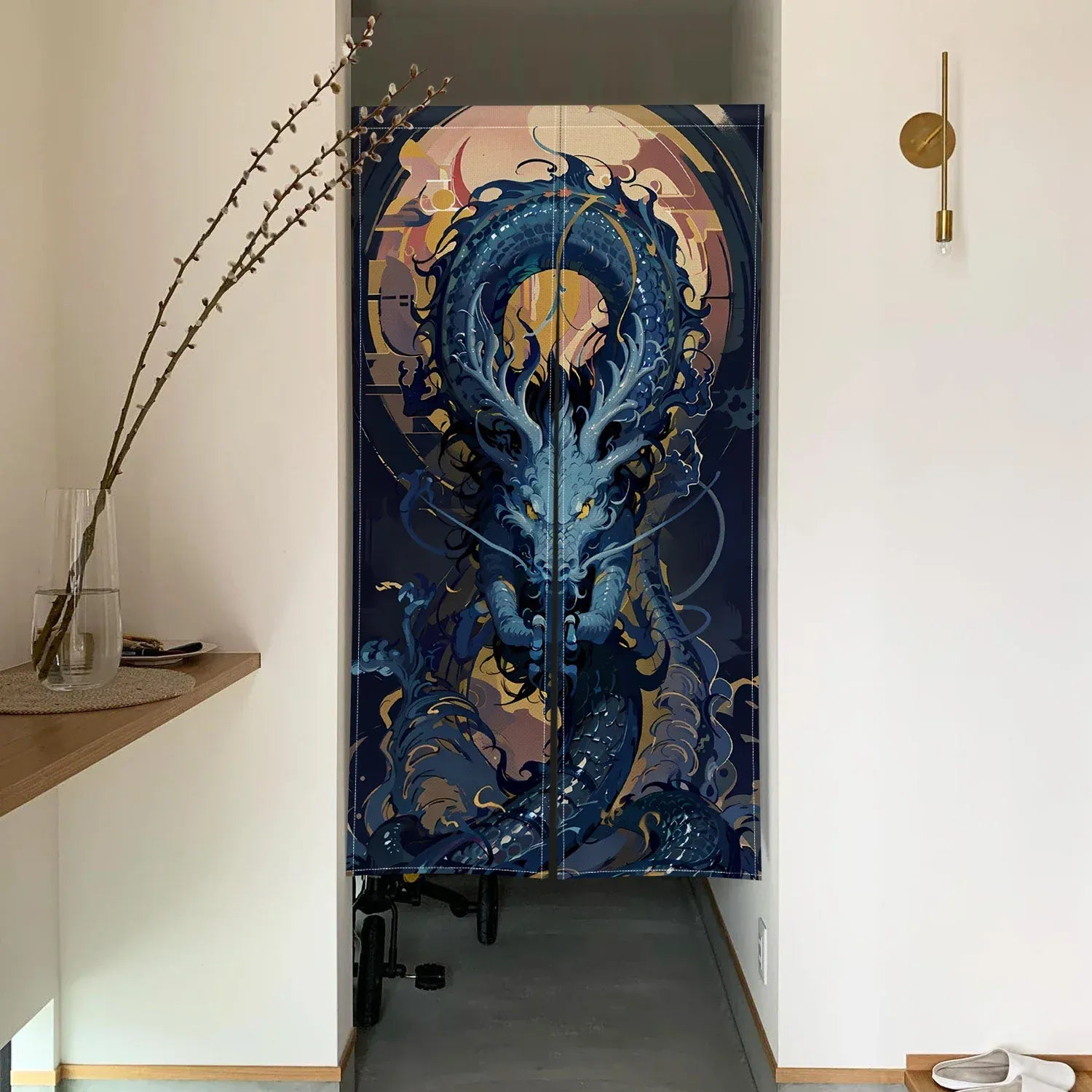 CTS00954 / 65x100cm Rideau Demi-Portière Dragon Chinois – Style Japonais pour Cuisine, Chambre ou Entrée