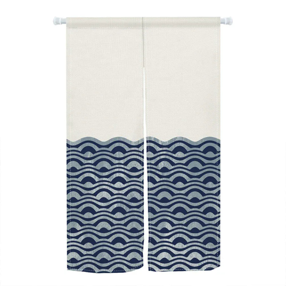 CTS02861 / 65x90cm Noren Japonais Beige Motif Vague – Rideau de Porte Court, Séparateur de Pièce, Entrée Salon & Salle de Bain