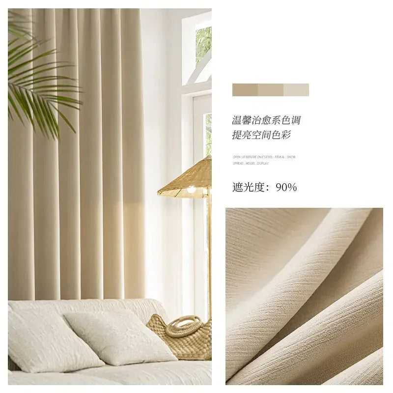 Curtain 2 / W280cmxH250cm 1PC / Grommet Top Rideaux en Velours Crème – Chenille Française, Occultants Sur Mesure pour Salon, Salle à Manger ou Chambre