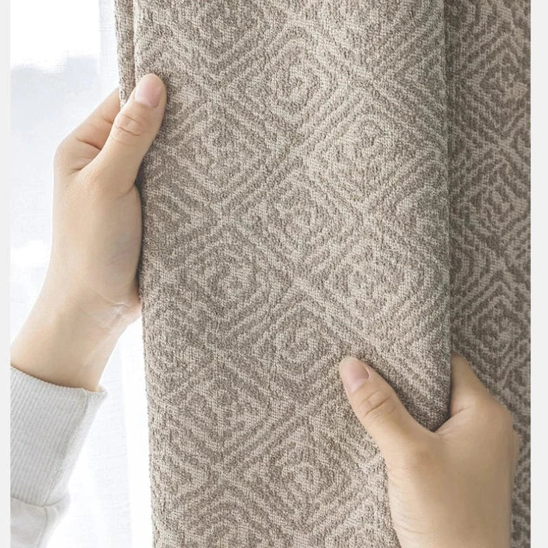 Curtain1 / 1 PC W100cmxH250cm / Grommet Top(Rings) Rideaux Occultants Vintage Américain – Tissu Jacquard Épais Effet Lin avec Voilage Blanc, Sur Mesure pour Salon & Chambre