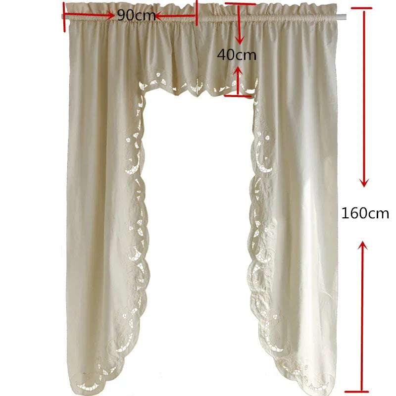 D Set Rideau Court Rustique Café Rétro – Ourlet Ajourné Triangulaire, Passe-Tringle pour Cuisine, Bar ou Fenêtre