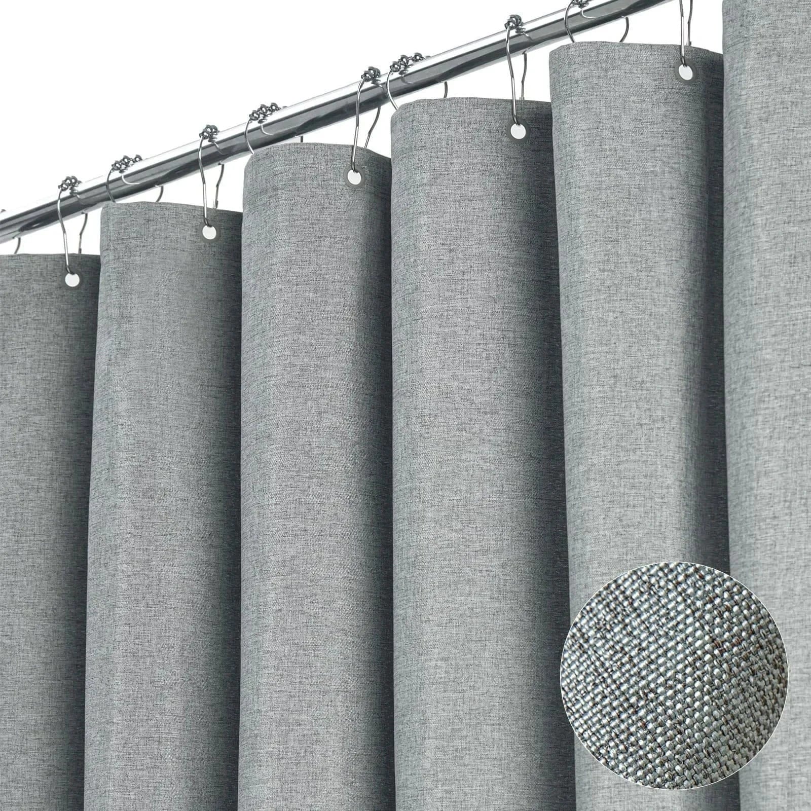 DARK GRAY / 200(W)x200cm(H) Rideau de Douche Uni Effet Lin – Style Moderne Épais et Étanche avec Crochets Inclus