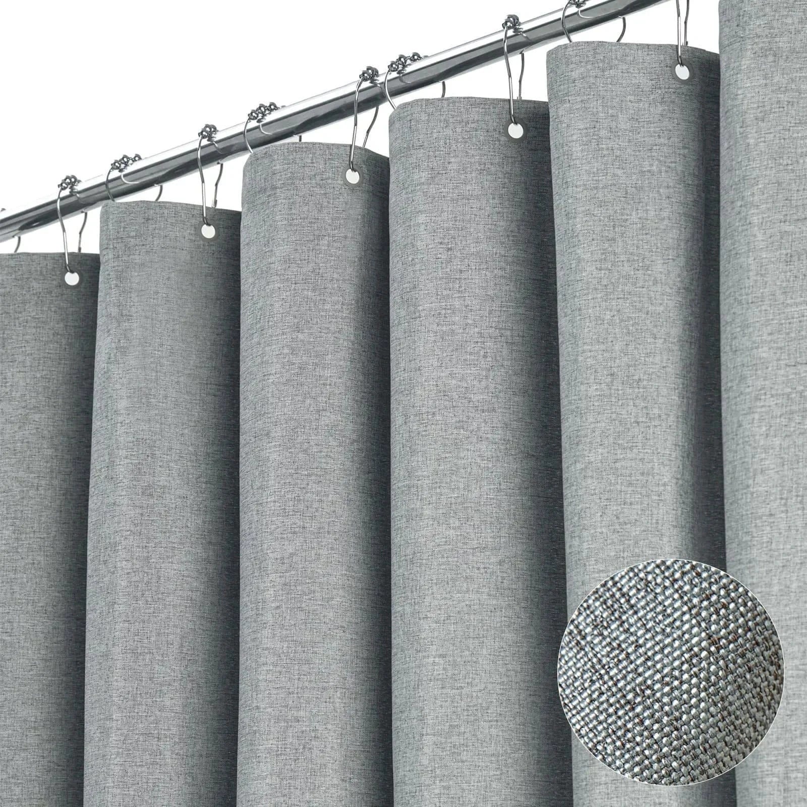 dark gray / 200x240cm Rideau de Douche Uni en Lin Épais – Étanche avec Crochets Inclus pour Baignoire et Salle de Bain