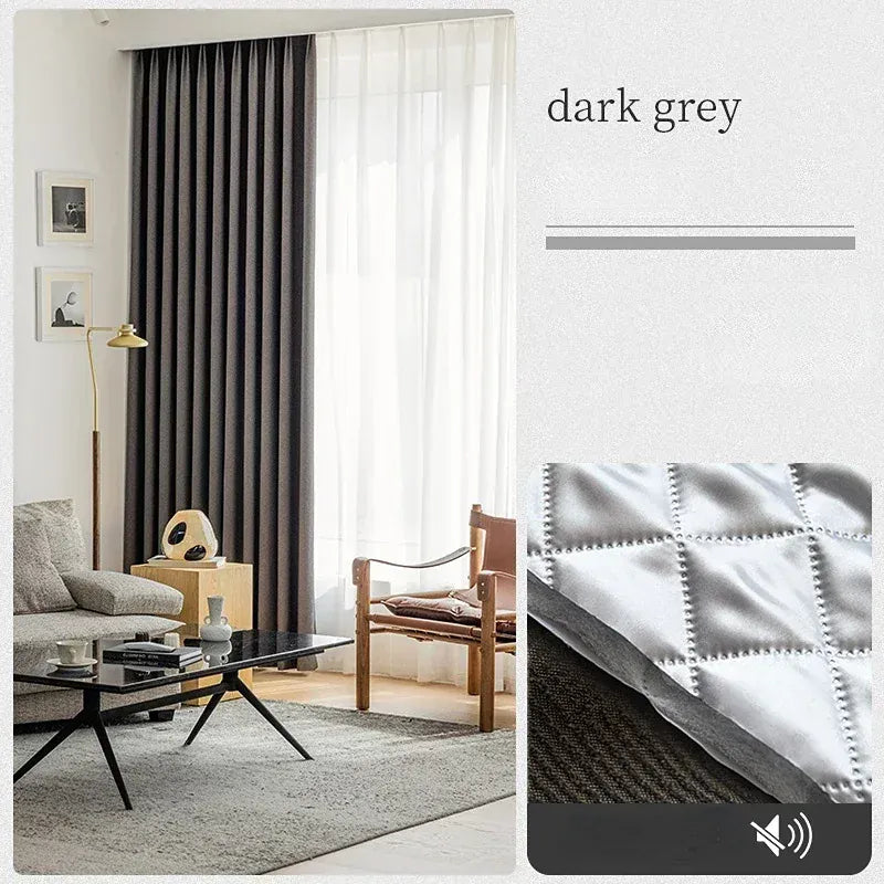 Dark Gray curtain / W200cmxH250cm 1PC / Grommet Top (Ring) Rideaux Occultants Acoustiques – Sur Mesure pour Salon et Salle à Manger, Tissu Gris Élégant