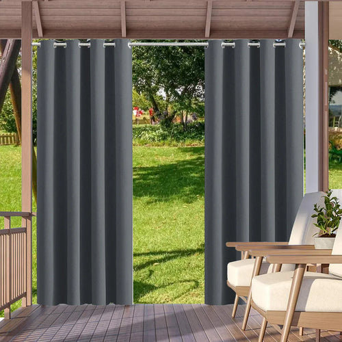 Dark gray / W52xH84in-132x213cm / 2pcs|UNITED KINGDOM Lot de 2 Rideaux Extérieurs Imperméables – Blackout pour Patio, Jardin, Terrasse, Porche ou Intérieur (Salon & Chambre) Variante Gris Sombre
