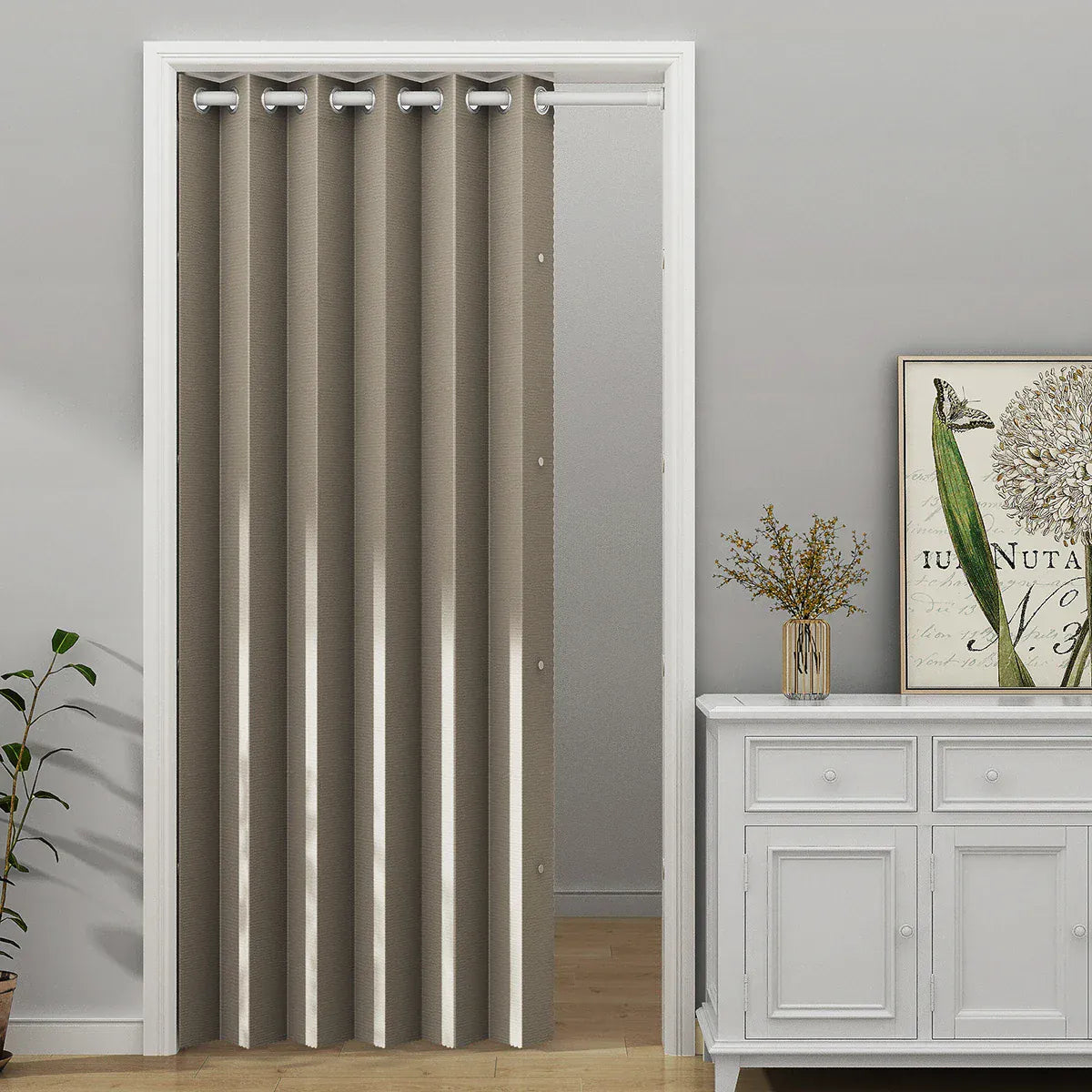 Dark Khaki / 1PCS W152 x H203cm Rideau de Porte Pliant Occultant Total – Uni, 10 cm de Plis, Pose Œillets, Séparation Intimité