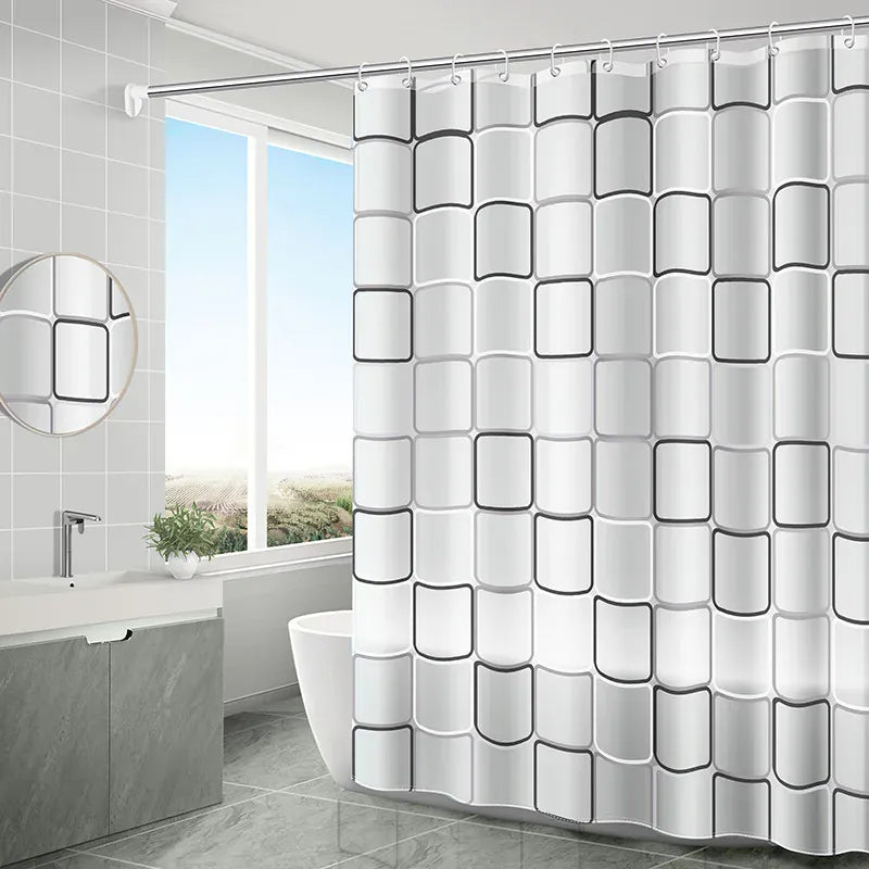 DFG / 200x180cm Rideau de Douche Translucide Anti-Moisissure – Motif Grille Moderne en PEVA Étanche Multi-Couleurs