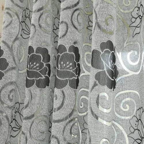 Double grey / W100xL130cm  1pc / Grommet Top Rideaux Courts Jacquard Fleuris – Semi-Occultants Modernes, Prêts à Poser pour Cuisine ou Salon
