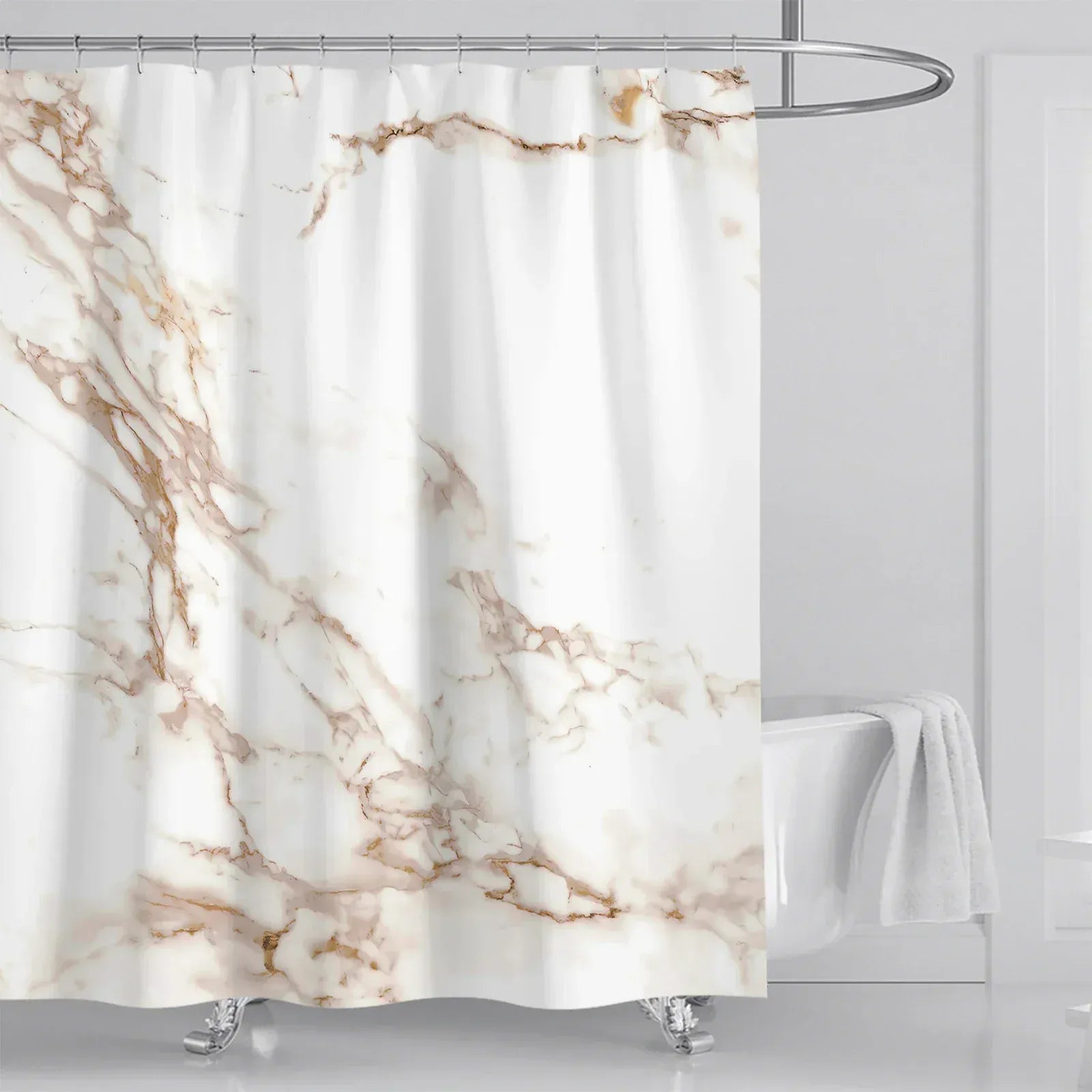 Golden marble / W210xH180cm Rideau de Douche Luxe – Motif Marbre Uni Gris et Or Abstrait, Tissu Étanche Lavable 180x180 cm