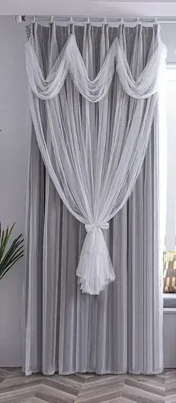 Gray curtain tulle3 / W100cmxH250cm 1PC / Hook Rideaux de Luxe Sur Mesure – Occultants avec Voilage Blanc, Ambiance Temps Moderne pour Chambre ou Salon