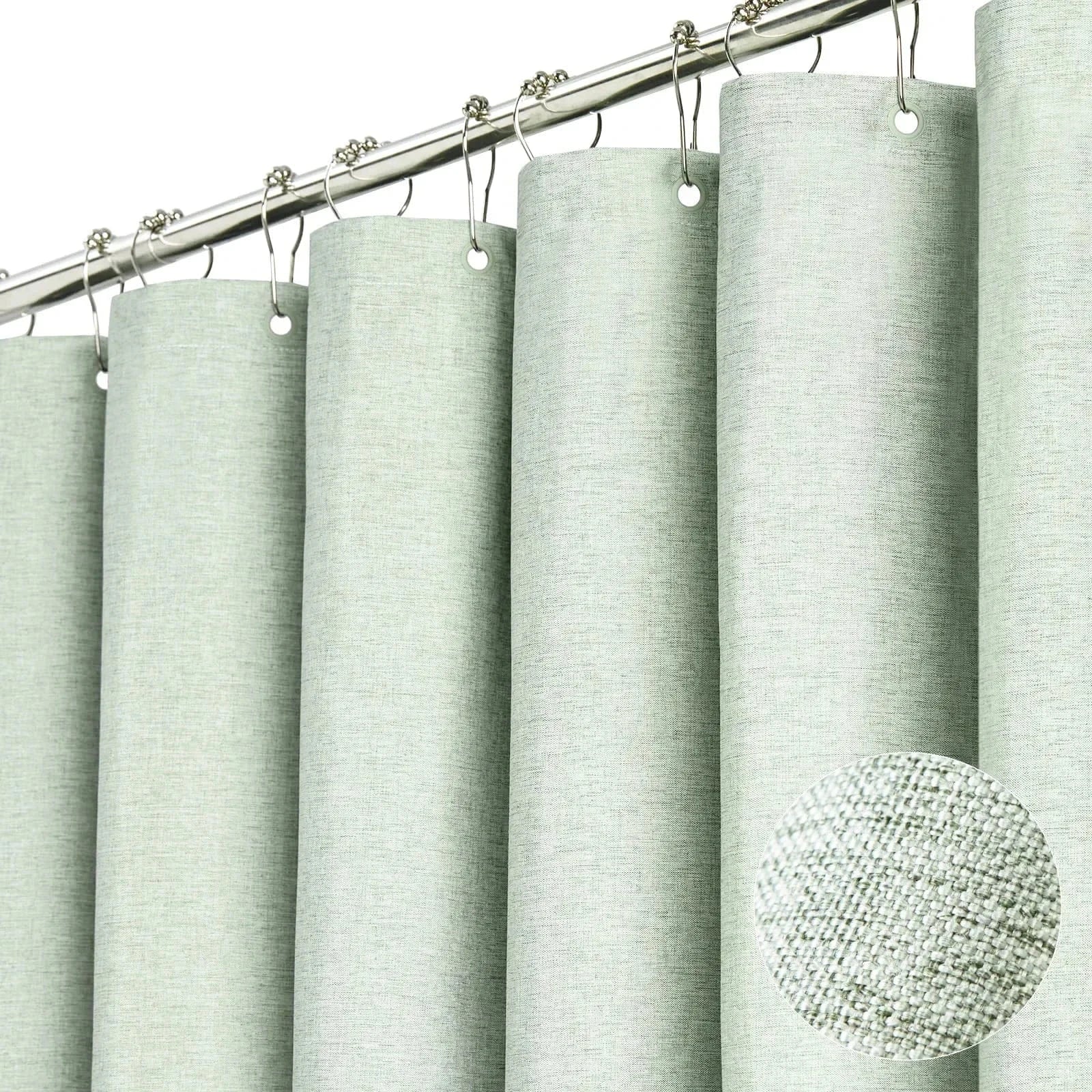 gray green / 200x200cm Rideau de Douche Uni en Lin Épais – Étanche avec Crochets Inclus pour Baignoire et Salle de Bain