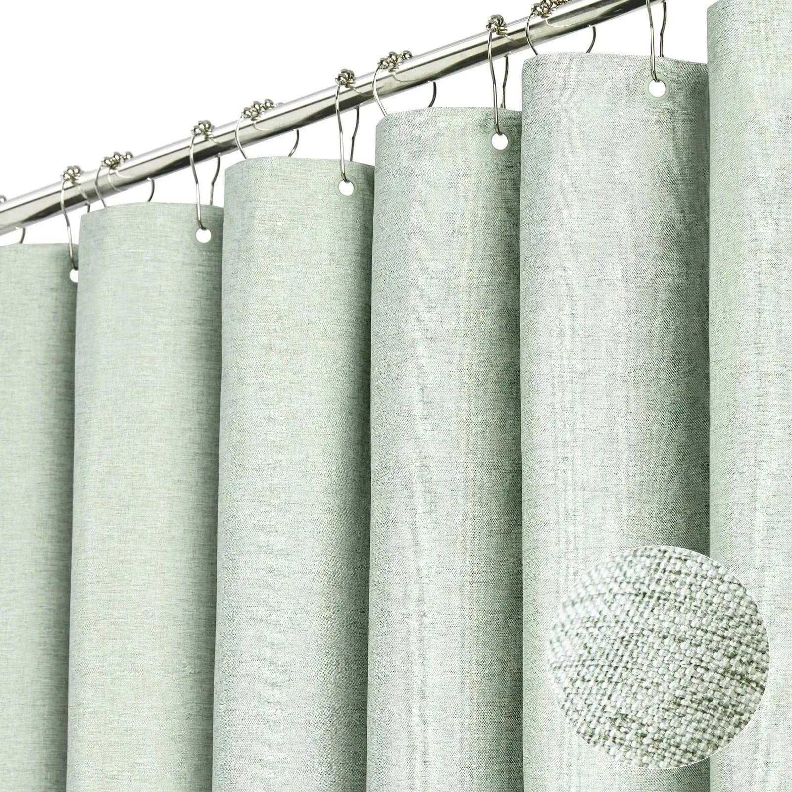 Grayish green / 200(W)x240cm(H) Rideau de Douche Uni Effet Lin – Style Moderne Épais et Étanche avec Crochets Inclus