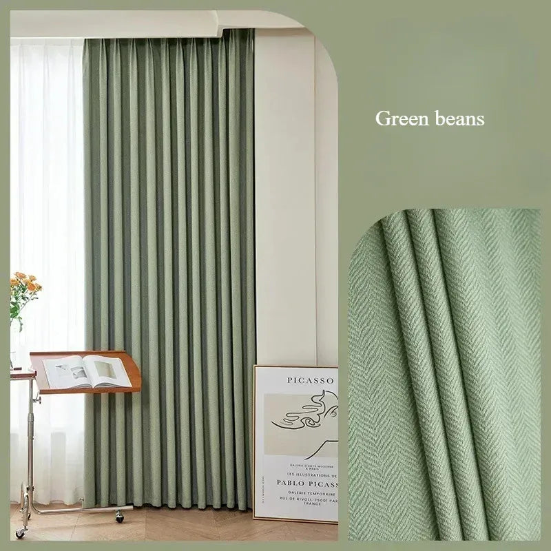 Green beans / 1PC W120cmxH250cm / Metal Grommet Top Rideaux en Chenille Beige Épais – Motif Chevron Sur Mesure, Occultants de Luxe pour Salon & Chambre