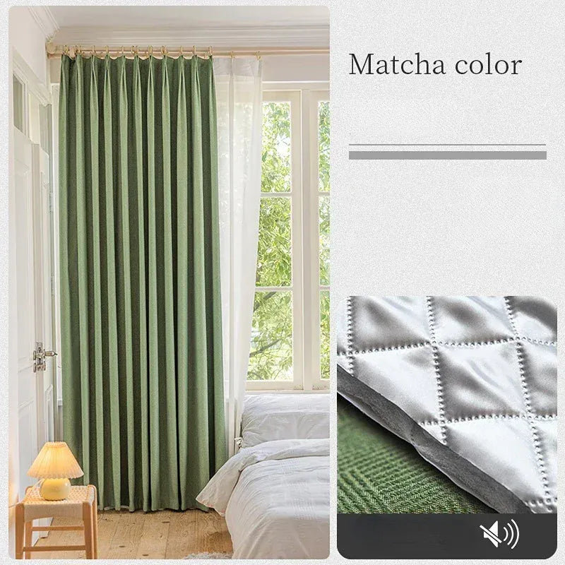 Green curtain / W100cmxH250cm 1PC / Grommet Top (Ring) Rideaux Occultants Acoustiques – Sur Mesure pour Salon et Salle à Manger, Tissu Gris Élégant
