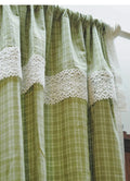 Green / W150cmxH100cm  1PC / Grommet Top Rideaux Champêtres Français – Tissu Coton Lin à Carreaux Verts avec Dentelle et Volants Intégrés