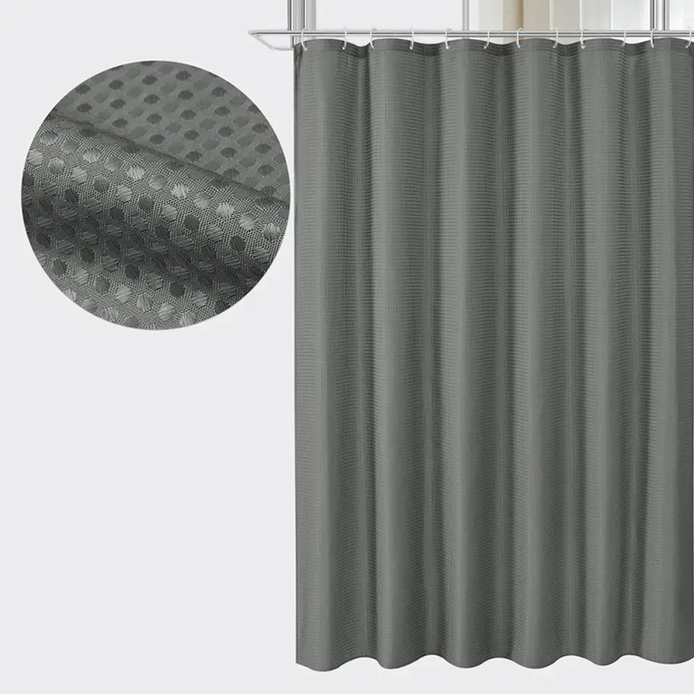 Grey- / 90-180cm Rideau de Douche Étanche Uni – Texture Gaufrée Waffle en Polyester Anti-Moisissures avec Crochets