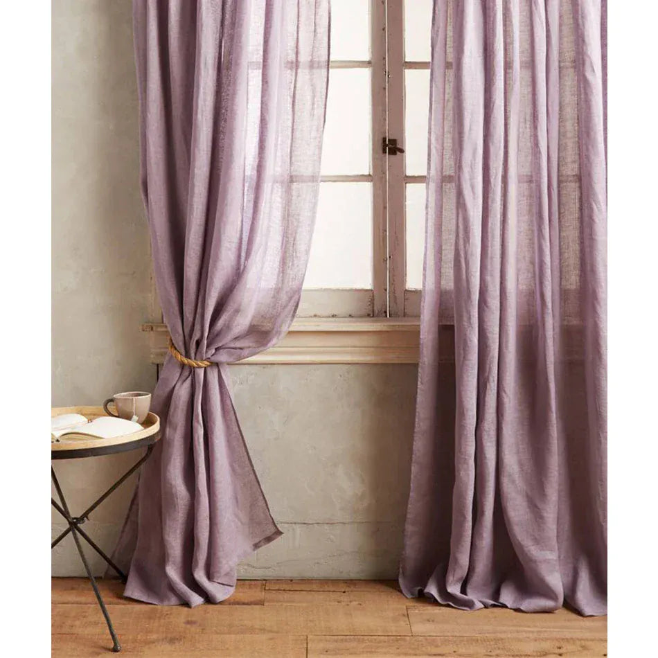 Grey purple / W138xH180cm / Rod Pocket Style1 Rideaux en Lin 100% Naturel – Voilage Filtrant pour Salon, Chambre, Cuisine ou Chambre d’Enfant