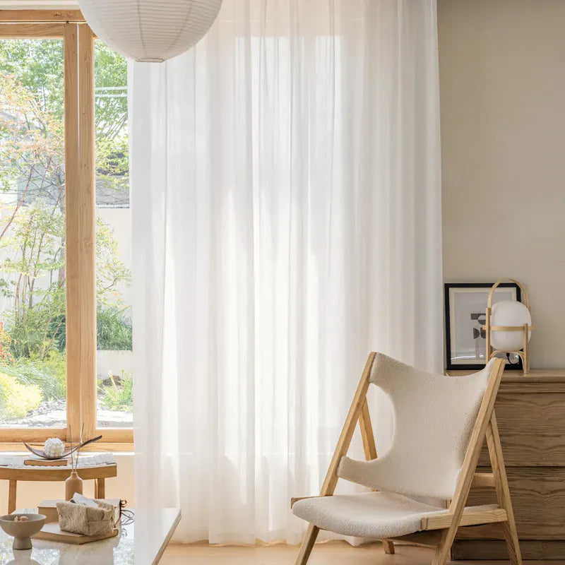 Habillage de Fenêtres Contemporain – Tulle Blanc à Rayures Élégantes pour Pièce de Vie