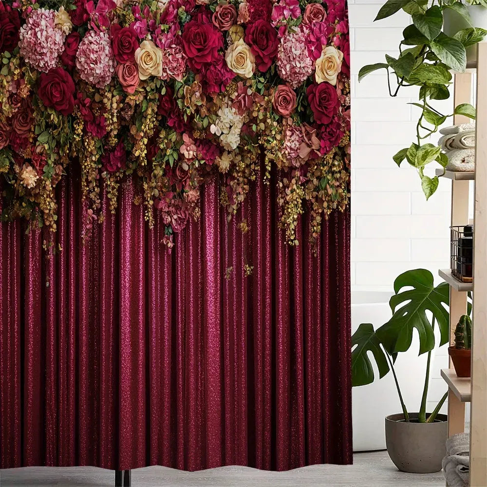 HDS-2508311917 / 120x180CM Rideau de Douche Imperméable Rétro Vert à Motifs Floraux – Polyester Lavable