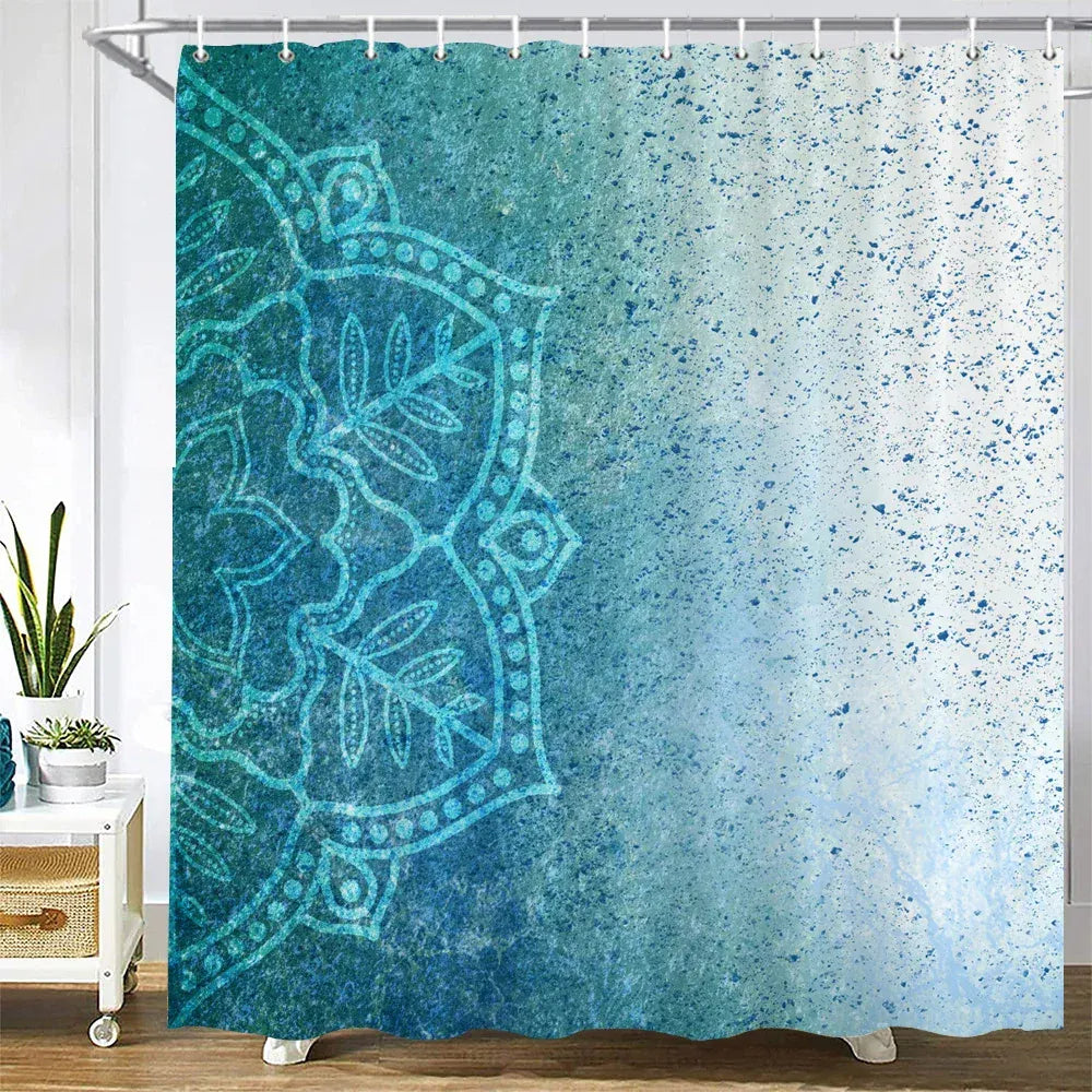 JK4301 / W180xH210cm Tenture Ethnique de Salle de Bain – Rideau 3D Mandala Boho Waterproof pour Baignoire avec Accessoires Inclus