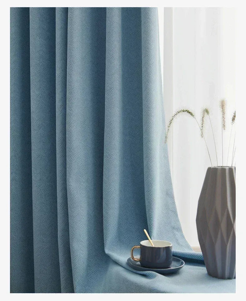 Lake Blue / W400cmxH250cm 1PC / Grommet Top Rideaux Occultants Épaissis 2025 – Tissu Crème Style Français, Coton Lin, Pour Salon ou Chambre