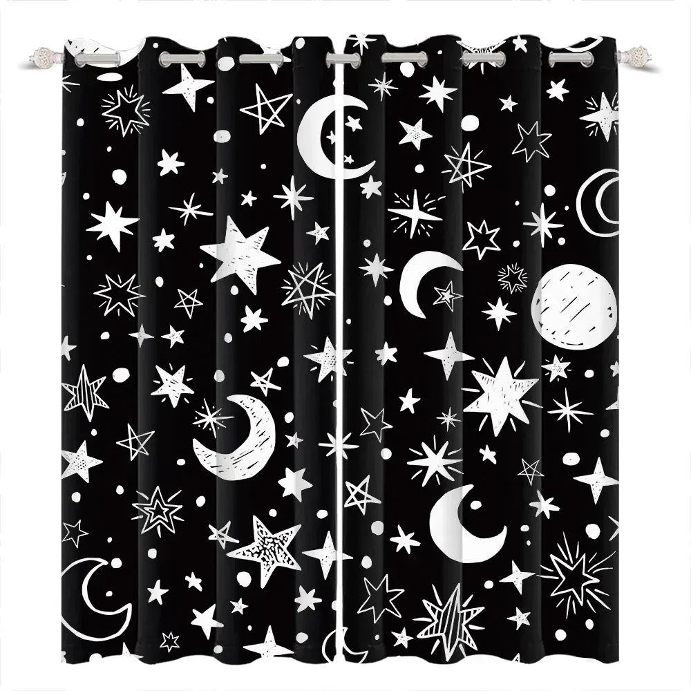 LBK00806 / 135x215cm 2pcs Rideaux Enfant Occultants – Motifs Baleine, Licorne, Espace & Éléphant, Décoration Chambre Garçon / Fille