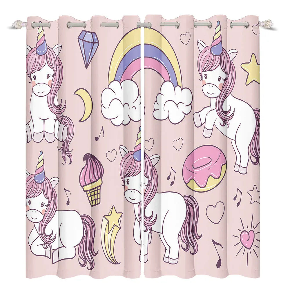 LBK00808 / 107x245cm 2pcs Rideaux Enfant Occultants – Motifs Baleine, Licorne, Espace & Éléphant, Décoration Chambre Garçon / Fille