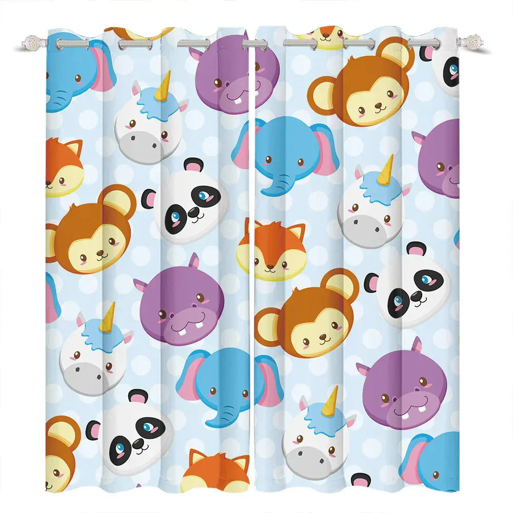 LBK00820 / 135x215cm 2pcs Rideaux Enfant Occultants – Motifs Baleine, Licorne, Espace & Éléphant, Décoration Chambre Garçon / Fille