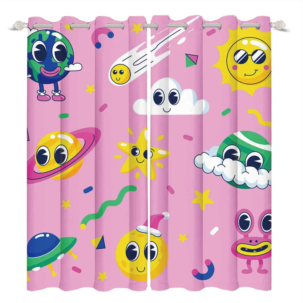 LBK00837 / 107x245cm 2pcs Rideaux Enfant Occultants – Motifs Baleine, Licorne, Espace & Éléphant, Décoration Chambre Garçon / Fille