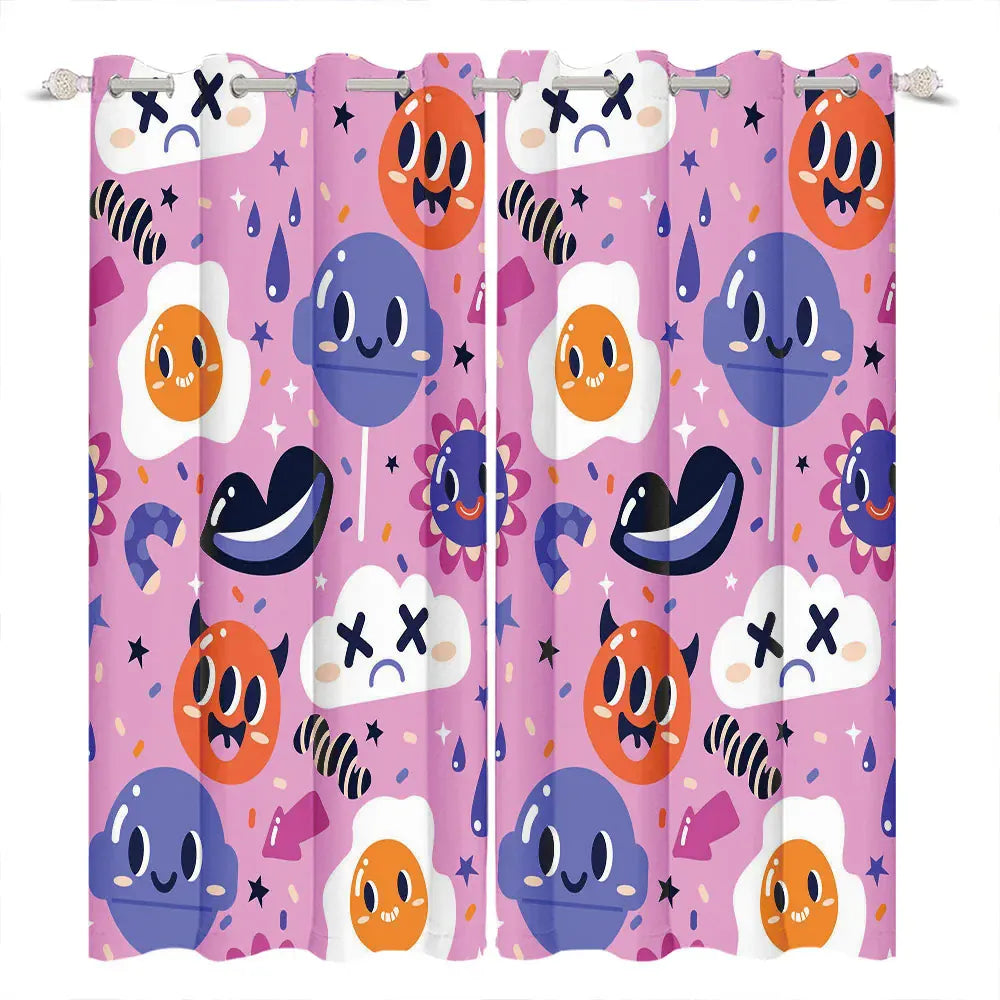 LBK00838 / 107x160cm 2pcs Rideaux Enfant Occultants – Motifs Baleine, Licorne, Espace & Éléphant, Décoration Chambre Garçon / Fille