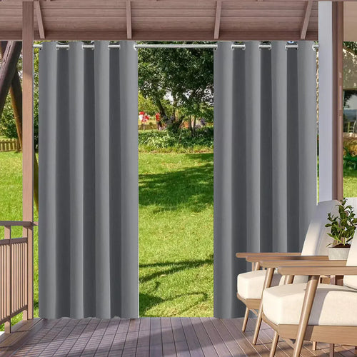 Light gray / W52xH84in-132x213cm / 2pcs|UNITED KINGDOM Lot de 2 Rideaux Extérieurs Imperméables – Blackout pour Patio, Jardin, Terrasse, Porche ou Intérieur (Salon & Chambre) Variante Gris