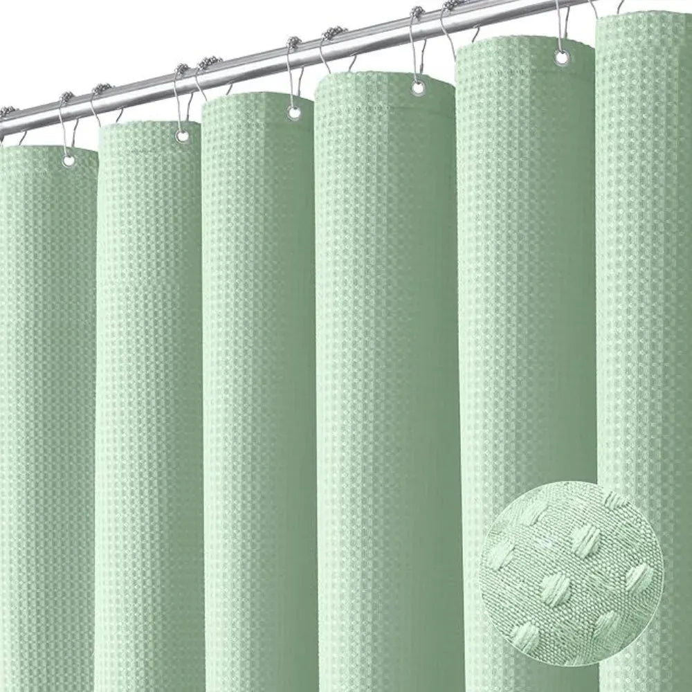 Light Green- / 150-180cm Rideau de Douche Étanche Uni – Texture Gaufrée Waffle en Polyester Anti-Moisissures avec Crochets