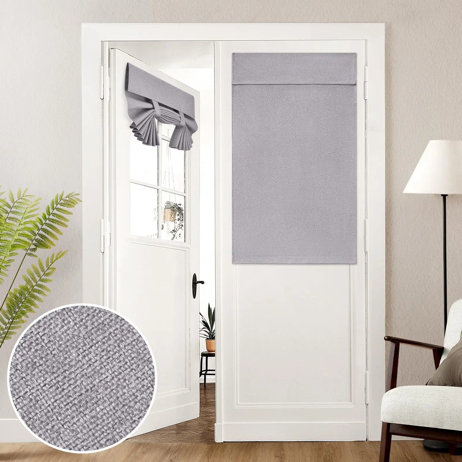 Light Grey / 26x68inch Rideaux Occultants en Lin Naturel – Style Français, Intimité et Anti-Lumière pour Porte ou Fenêtre