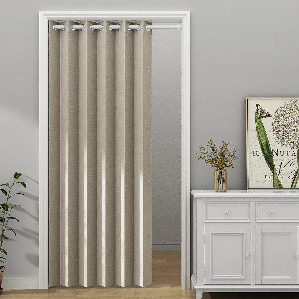 light yellow / 1PCS W152 x H203cm Rideau de Porte Pliant Occultant Total – Uni, 10 cm de Plis, Pose Œillets, Séparation Intimité