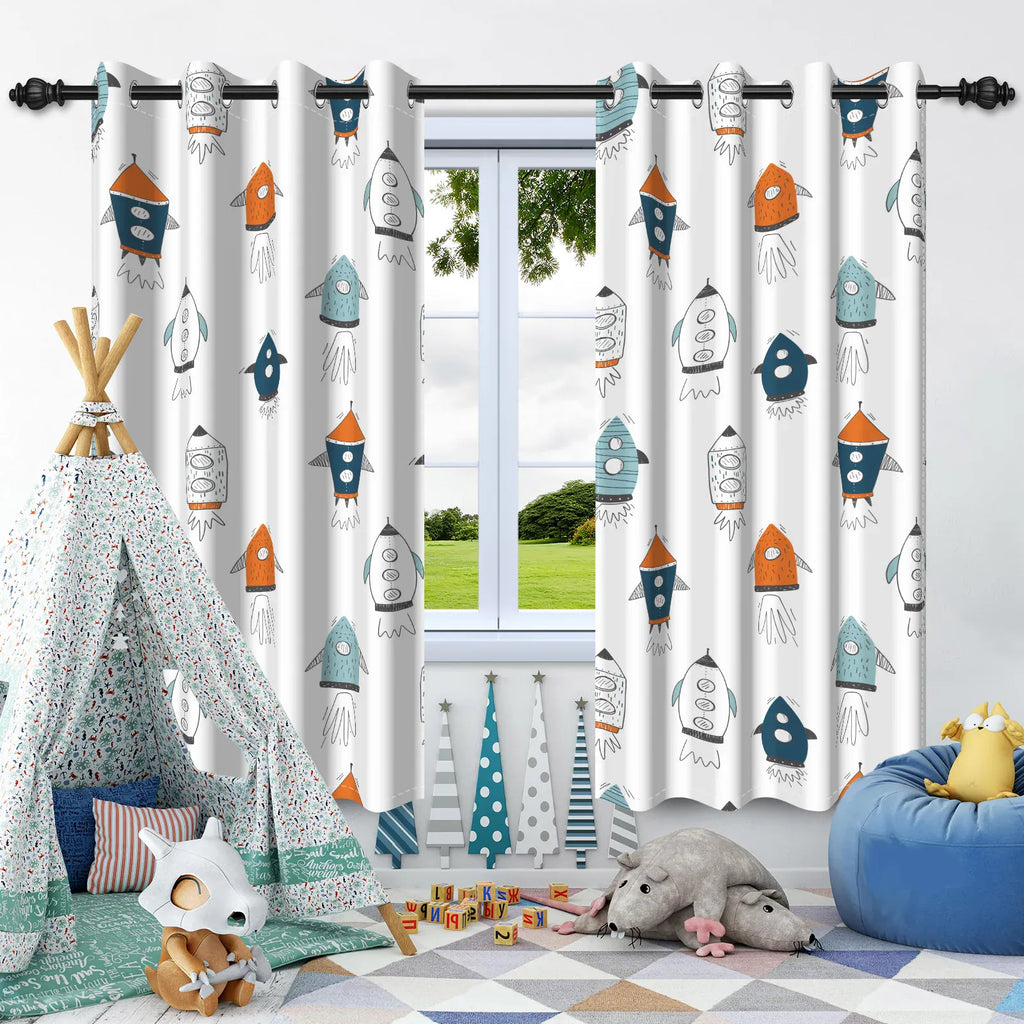 LJY07885 / 53x137cm 2pcs / Grommet Top Rideaux Thème Animalier pour Enfants – Motifs Ludiques, Blackout, Fenêtre Chambre