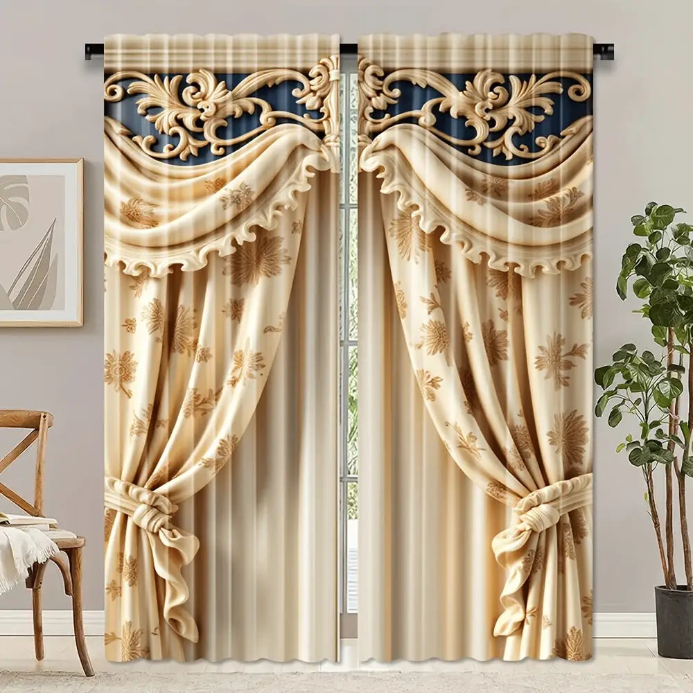 LY113 / 14Wx39L(35x100CM)x2 Ensemble de 2 Rideaux Décoratifs – Imprimés Indien Orné pour Chambre et Salon