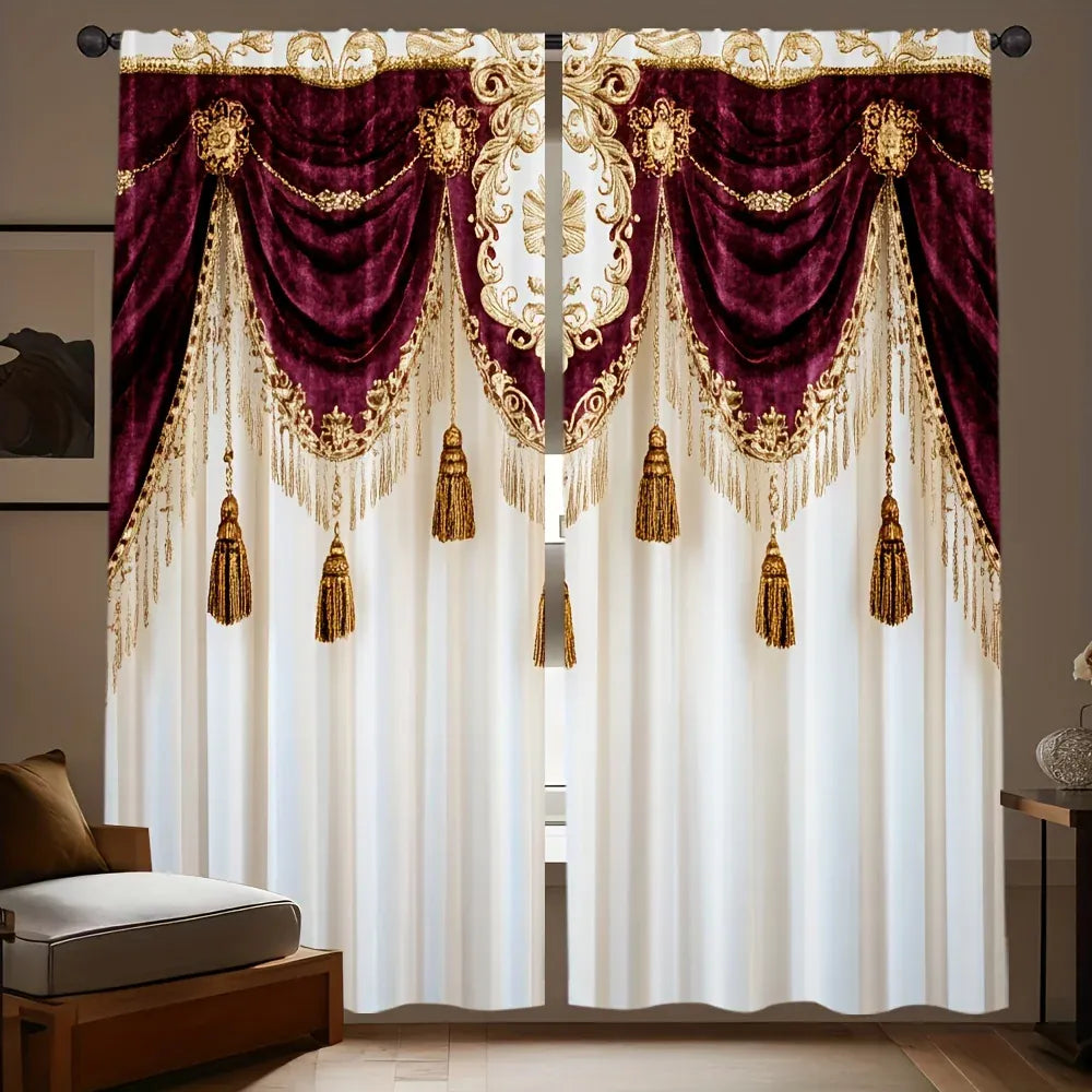 LY27 / 30Wx65L(76x165CM)x2 Ensemble de 2 Rideaux Décoratifs – Imprimés Indien Orné pour Chambre et Salon