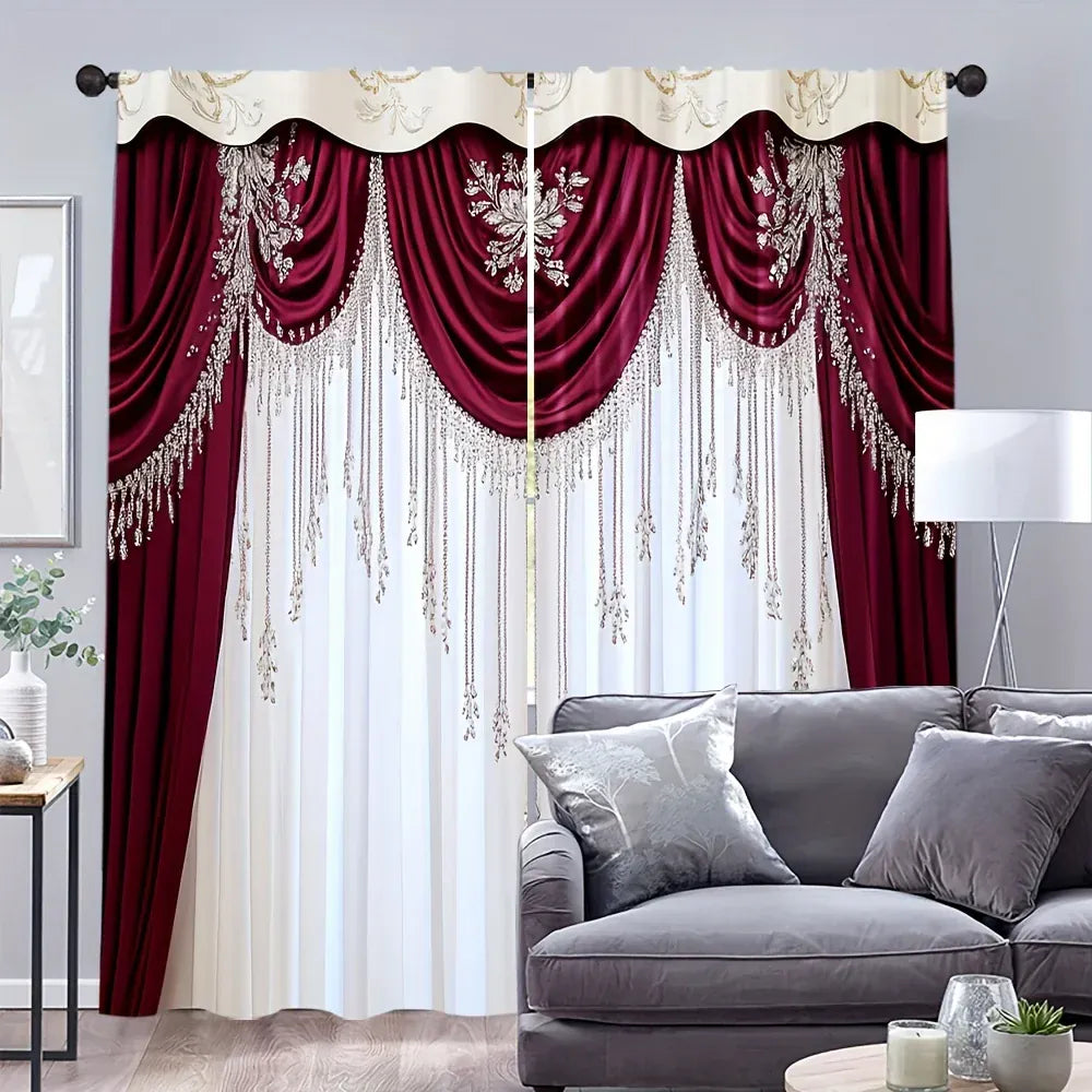 LY29 / 51Wx82L(130x210CM)x2 Ensemble de 2 Rideaux Décoratifs – Imprimés Indien Orné pour Chambre et Salon