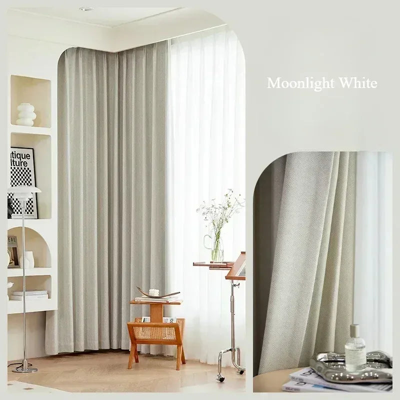 Moonlight White / 1PC W120cmxH250cm / Metal Grommet Top Rideaux en Chenille Beige Épais – Motif Chevron Sur Mesure, Occultants de Luxe pour Salon & Chambre
