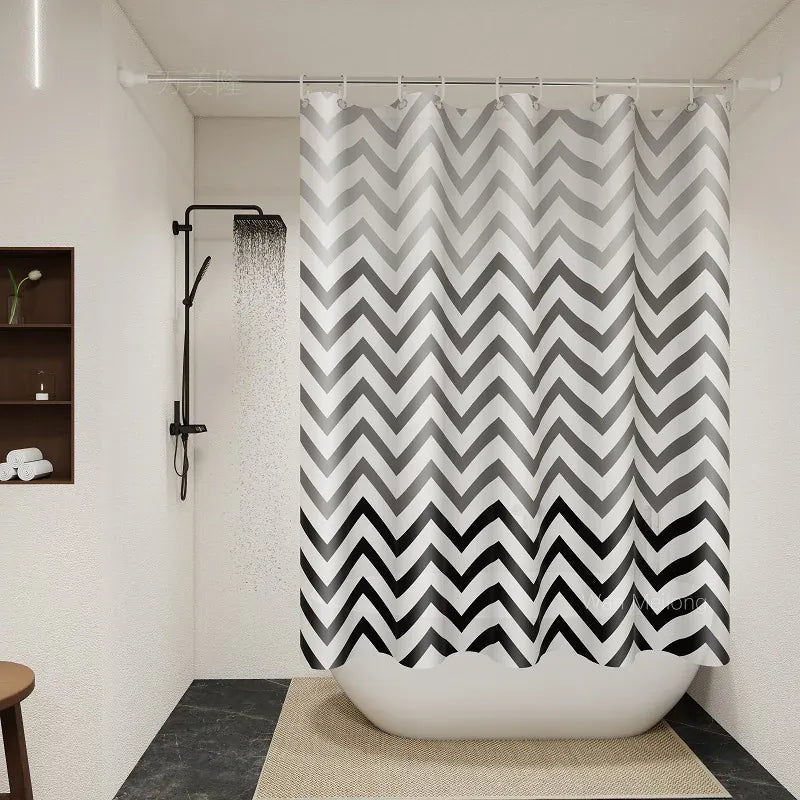MULTI / 180×200cm Rideau de Douche Étanche Noir & Blanc – Motif Chevron Moderne en PEVA pour Salle de Bain