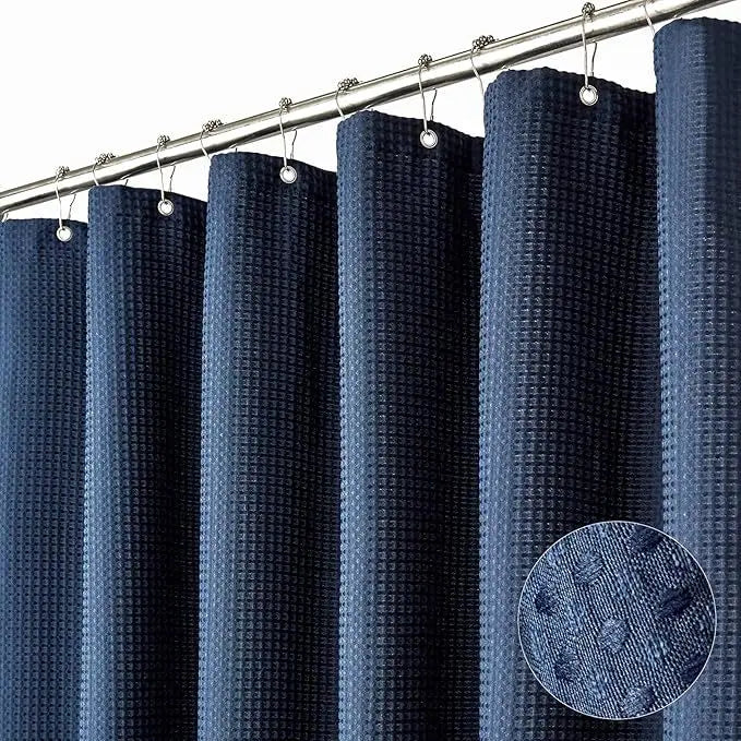 Navy Blue / 90x180cm Rideau de Douche Gaufré – Polyester Waterproof Anti-Moisissure, Style Hôtel Élégant