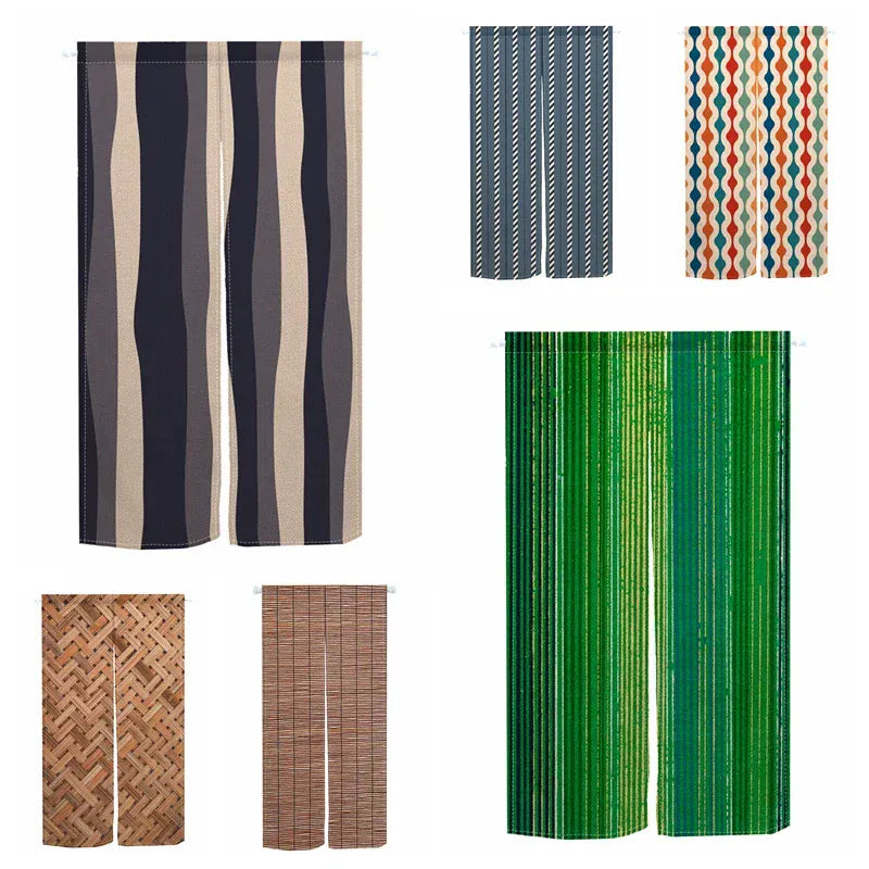 Noren Japonais à Rayures Colorées – Rideau de Porte Vertical, Tissu Lin, Séparation Entrée Chambre Cuisine