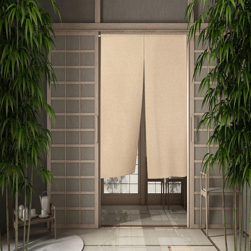 Noren Japonais Beige Orange – Rideau de Porte Lin Naturel, Séparation de Pièce, Style Rustique
