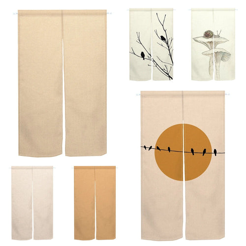 Noren Japonais Beige Orange – Rideau de Porte Lin Naturel, Séparation de Pièce, Style Rustique