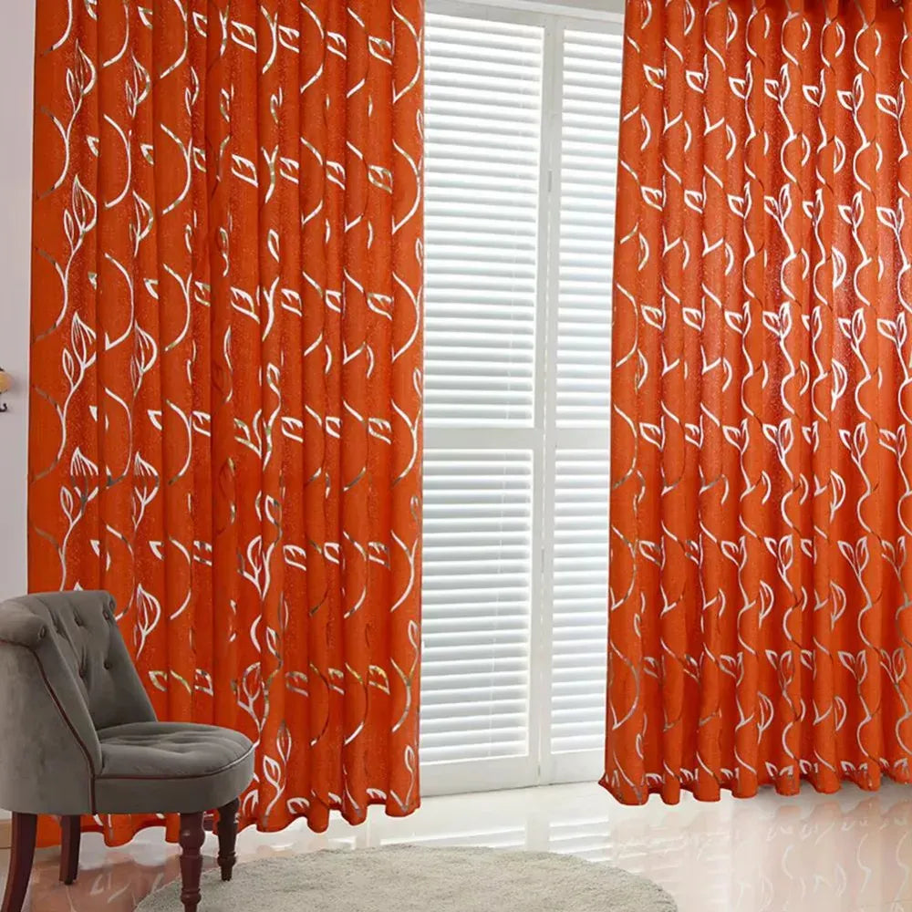 Orange-1 panel / W100xH270cm Voilages Européens Motif Feuilles – Tulle Translucide pour Salon et Séjour, Décoration Élégante