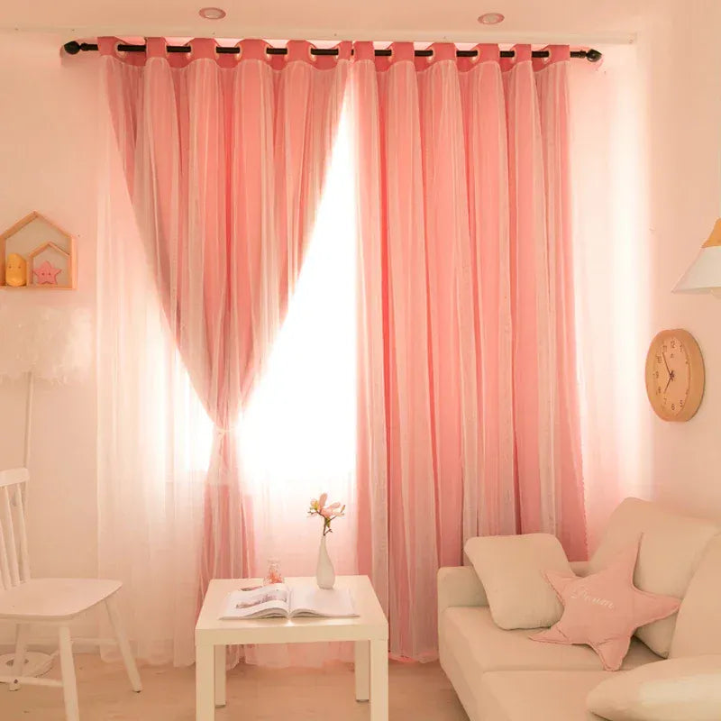 Pink / 1 PCS W100 x H150cm / Grommet Top Rideaux Occultants Double Épaisseur – Tissu Épais Isolant avec Dentelle, Anti-UV pour Salon & Chambre